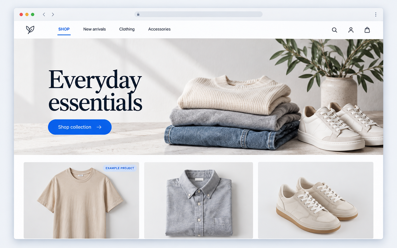 Example fashion storefront with clothing, footwear, and a product grid.